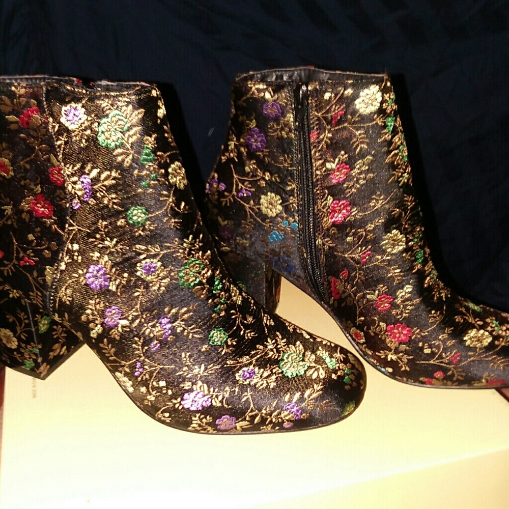 Black floral booties